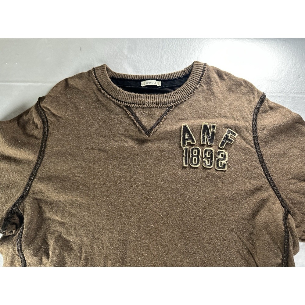 Abercrombie & Fitch Sweatshirt‎ Men's Large Muscle Fit Brown Crewneck Cotton - Picture 3 of 10